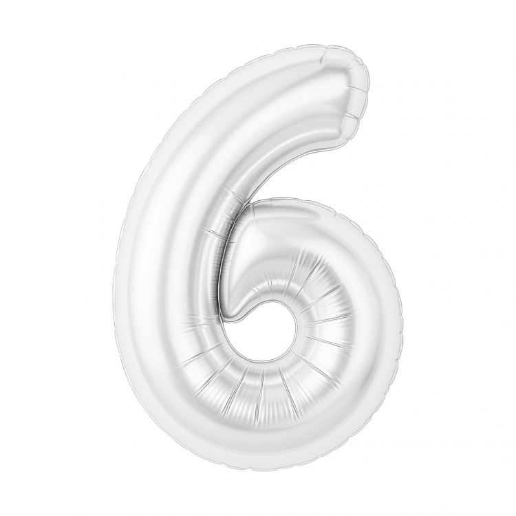 Шар Цифра "6" Slim Белый блеск (в упаковке) 